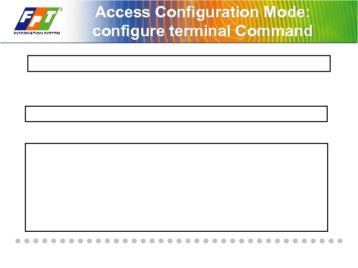 Access Configuration Mode: configure terminal Command 