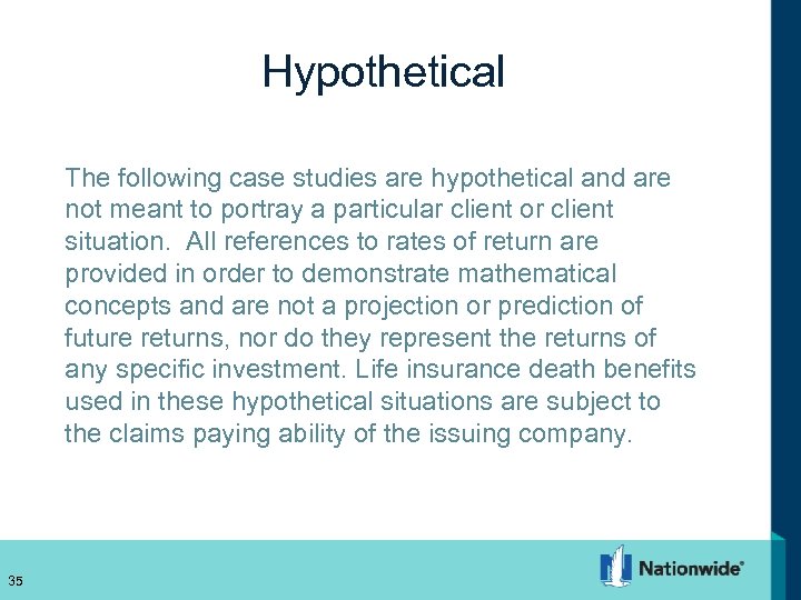 Hypothetical The following case studies are hypothetical and are not meant to portray a