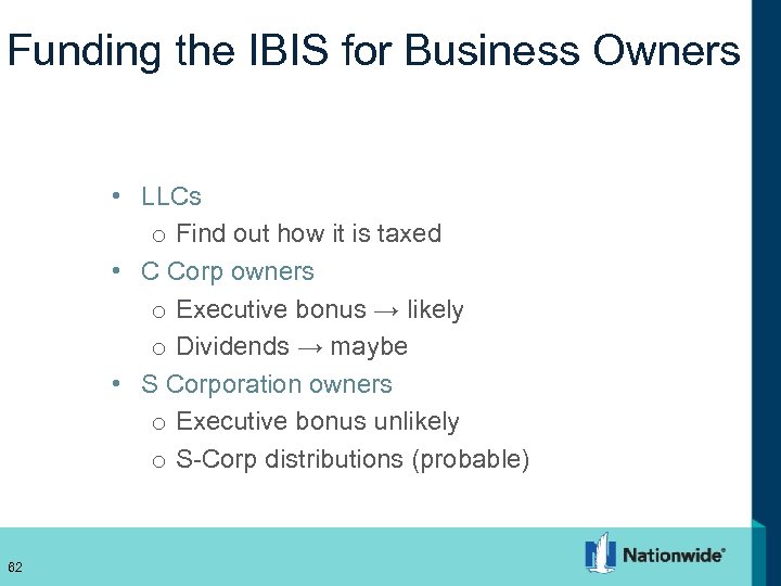 Funding the IBIS for Business Owners • LLCs o Find out how it is