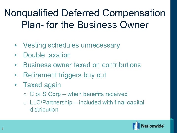 Nonqualified Deferred Compensation Plan- for the Business Owner • • • Vesting schedules unnecessary