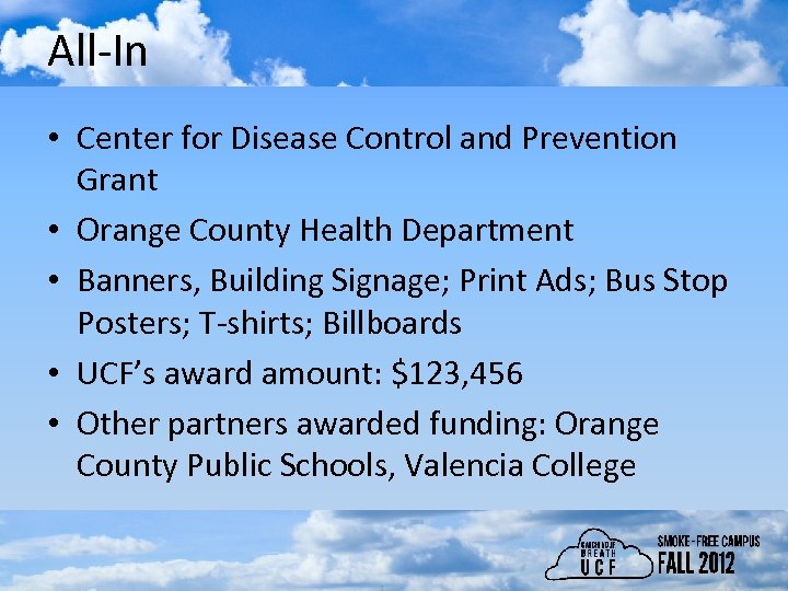 All-In • Center for Disease Control and Prevention Grant • Orange County Health Department