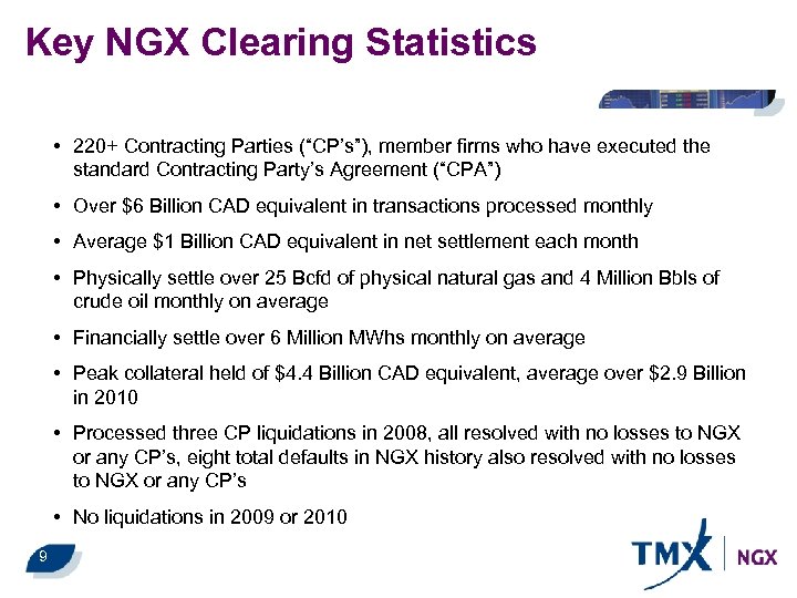 Key NGX Clearing Statistics • 220+ Contracting Parties (“CP’s”), member firms who have executed