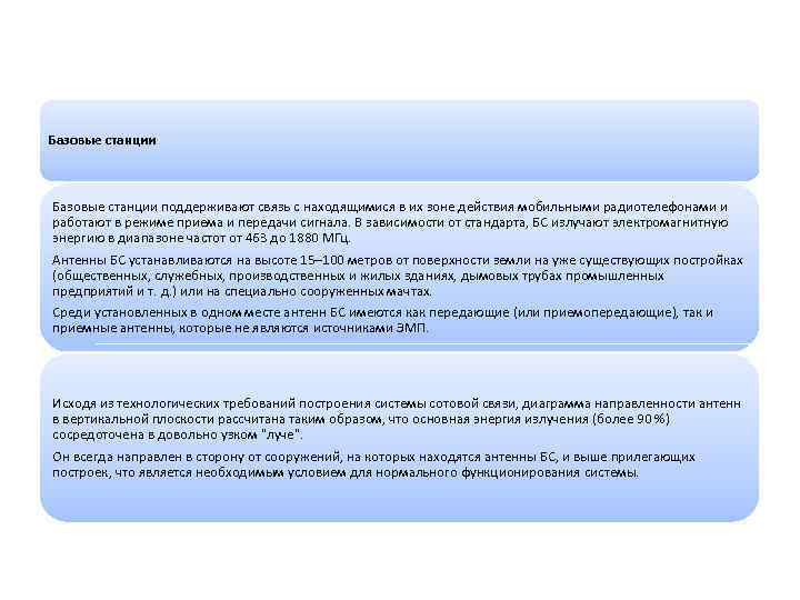 Базовые станции поддерживают связь с находящимися в их зоне действия мобильными радиотелефонами и работают