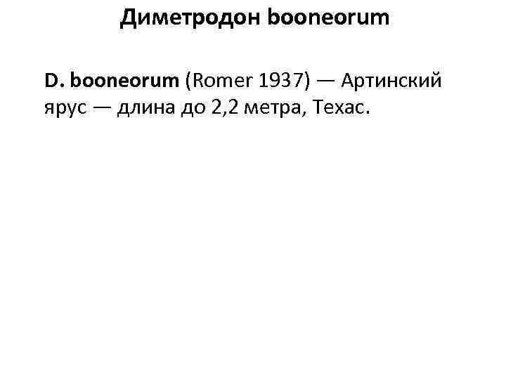 Диметродон booneorum D. booneorum (Romer 1937) — Артинский ярус — длина до 2, 2