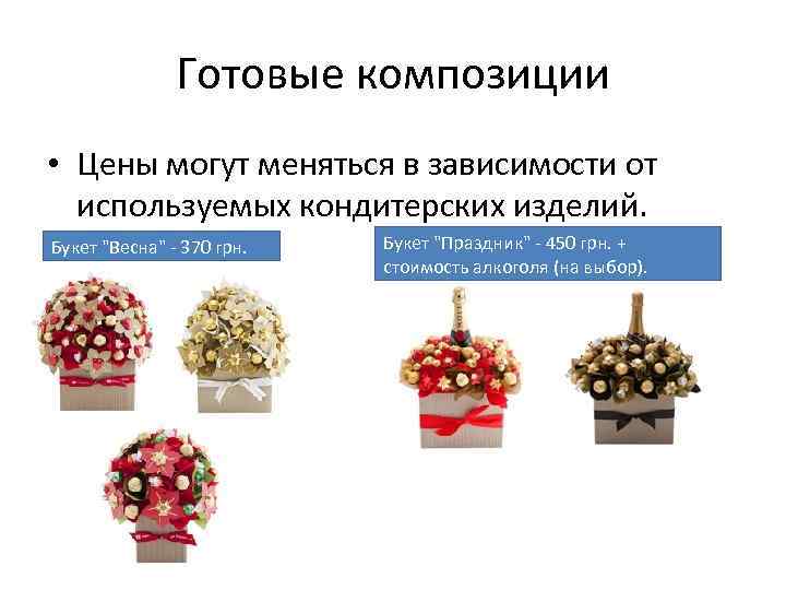 Готовые композиции • Цены могут меняться в зависимости от используемых кондитерских изделий. Букет "Весна"