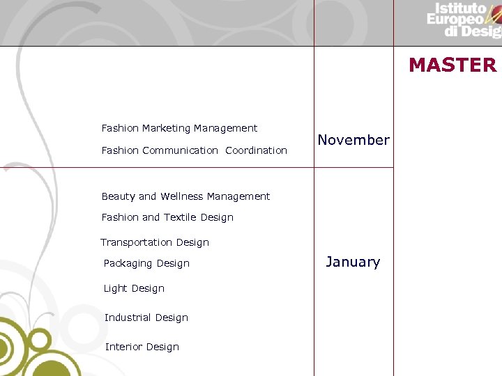 MASTER N Fashion Marketing Management Fashion Communication Coordination November Beauty and Wellness Management Fashion