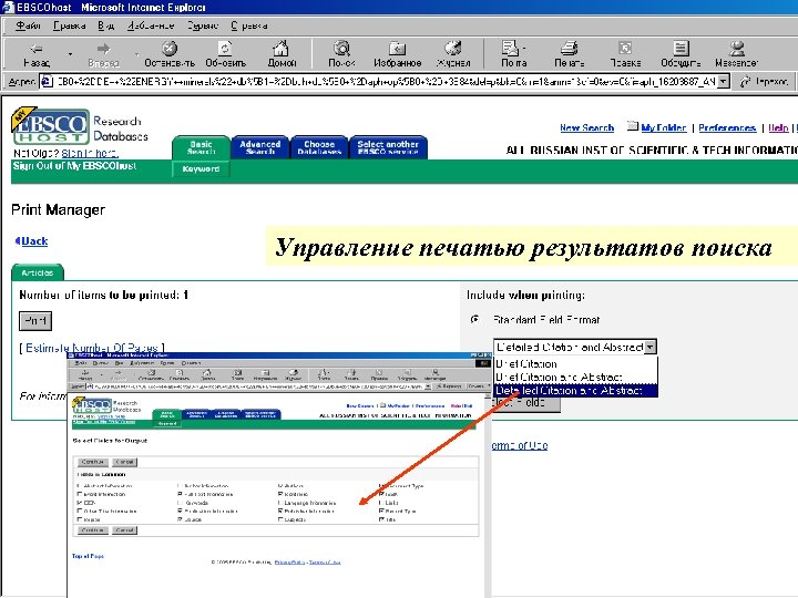 Управление печатью результатов поиска 
