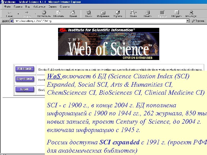 Wo. S включает 6 БД (Science Citation Index (SCI) Expanded, Social SCI, Arts &