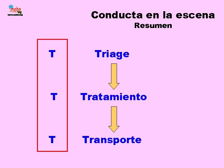 Conducta en la escena Resumen T Triage T Tratamiento T Transporte 