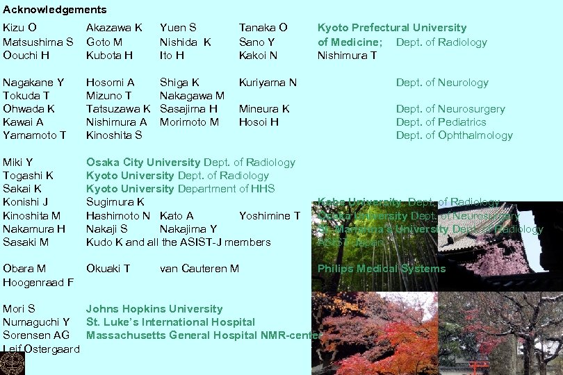 Acknowledgements Kizu O Matsushima S Oouchi H Akazawa K Goto M Kubota H Yuen