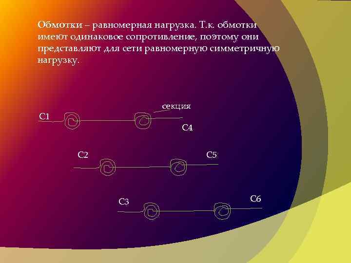 Обмотки – равномерная нагрузка. Т. к. обмотки Обмотки имеют одинаковое сопротивление, поэтому они представляют