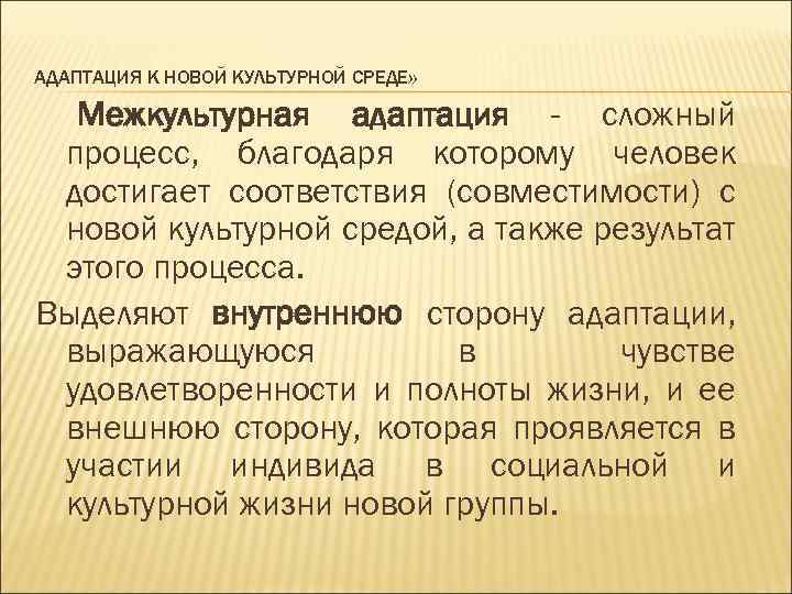 Адаптация к новой культурной среде презентация