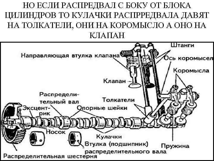 НО ЕСЛИ РАСПРЕДВАЛ С БОКУ ОТ БЛОКА ЦИЛИНДРОВ ТО КУЛАЧКИ РАСПРРЕДВАЛА ДАВЯТ НА ТОЛКАТЕЛИ,