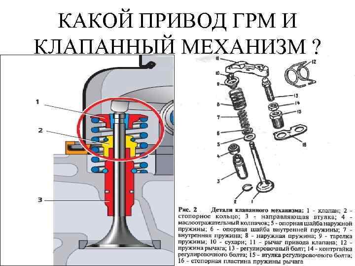 КАКОЙ ПРИВОД ГРМ И КЛАПАННЫЙ МЕХАНИЗМ ? 