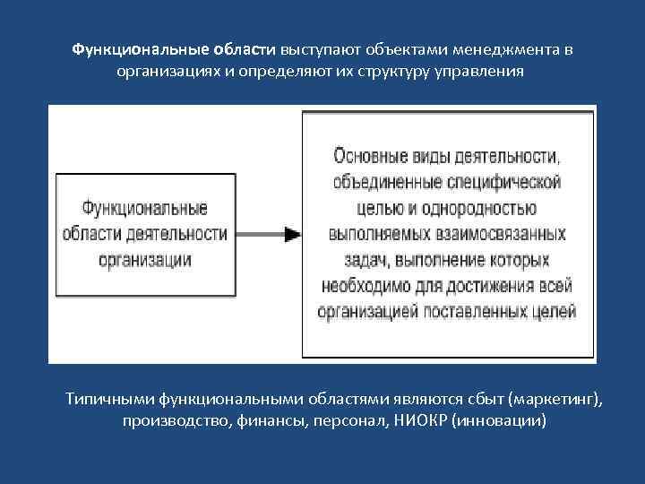 Функциональные области выступают объектами менеджмента в организациях и определяют их структуру управления Типичными функциональными