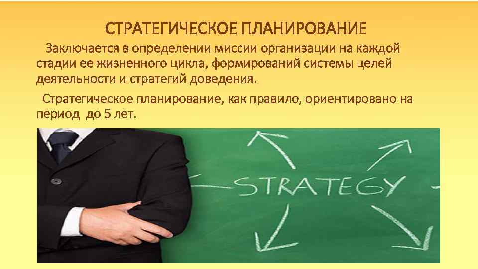 СТРАТЕГИЧЕСКОЕ ПЛАНИРОВАНИЕ Заключается в определении миссии организации на каждой стадии ее жизненного цикла, формирований