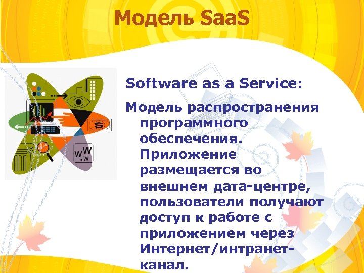 Модель Saa. S Software as a Service: Модель распространения программного обеспечения. Приложение размещается во