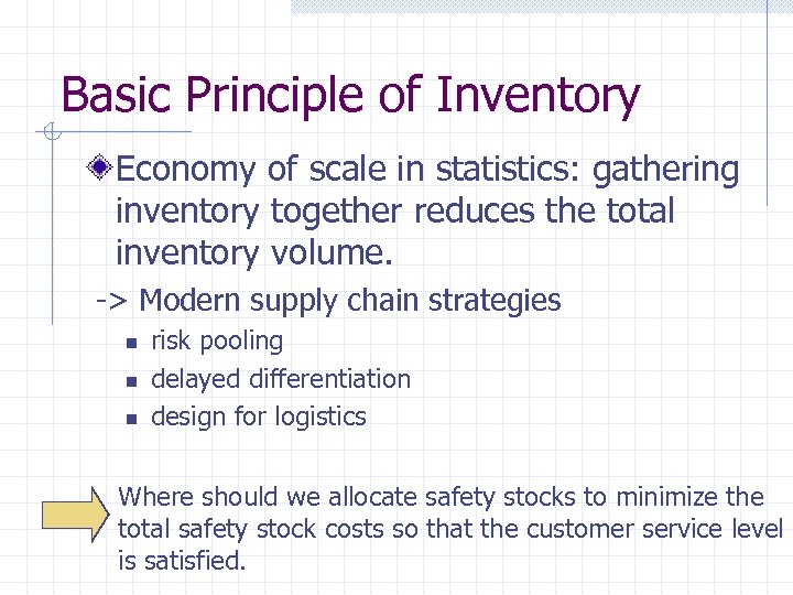 Basic Principle of Inventory Economy of scale in statistics: gathering inventory together reduces the