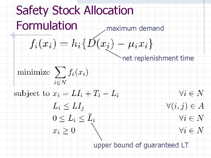 Safety Stock Allocation Formulation maximum demand net replenishment time upper bound of guaranteed LT