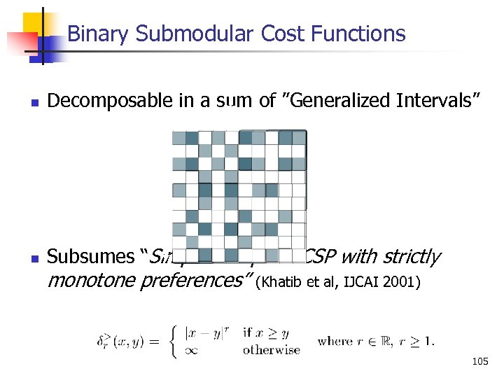 Binary Submodular Cost Functions n Decomposable in a sum of ”Generalized Intervals” x 2