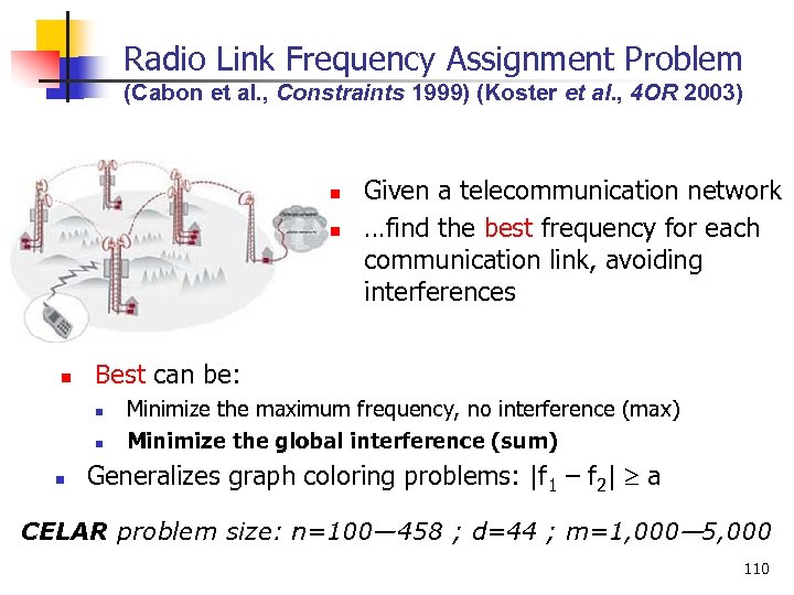 Radio Link Frequency Assignment Problem (Cabon et al. , Constraints 1999) (Koster et al.