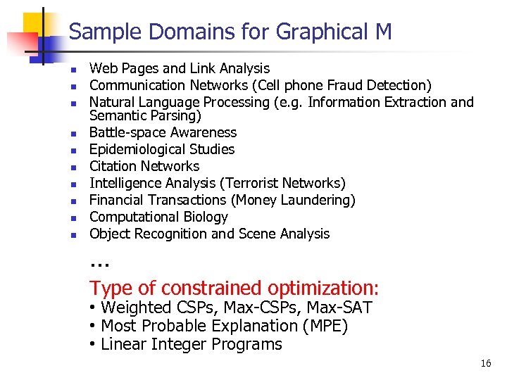 Sample Domains for Graphical M n n n n n Web Pages and Link