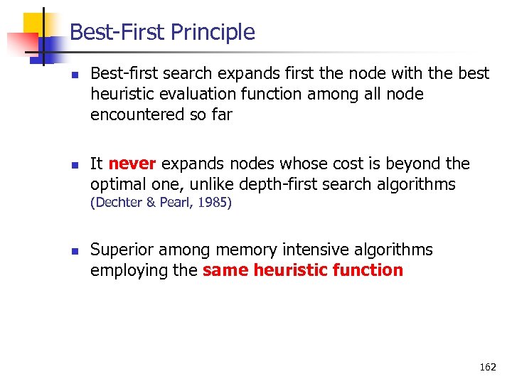 Best First Principle n n Best first search expands first the node with the