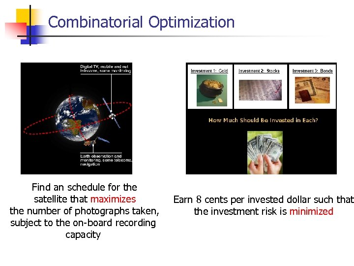 Combinatorial Optimization Find an schedule for the satellite that maximizes the number of photographs