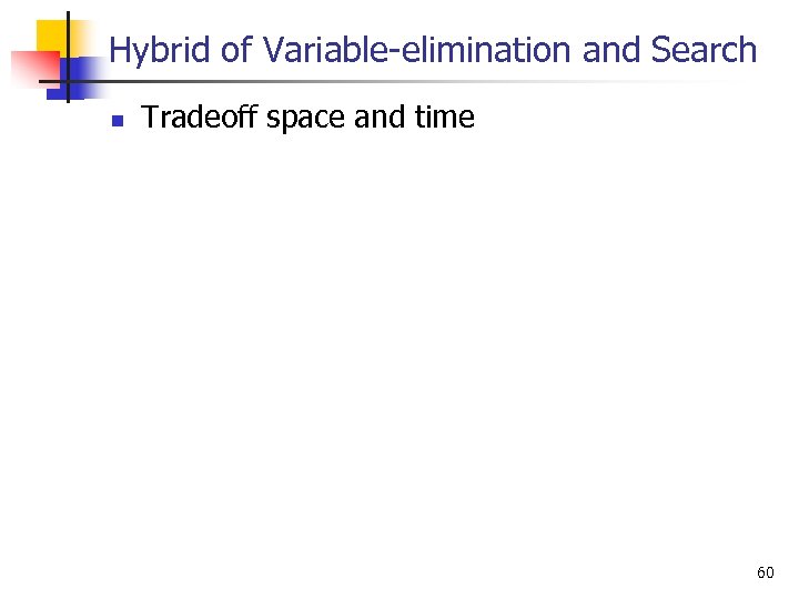 Hybrid of Variable elimination and Search n Tradeoff space and time 60 