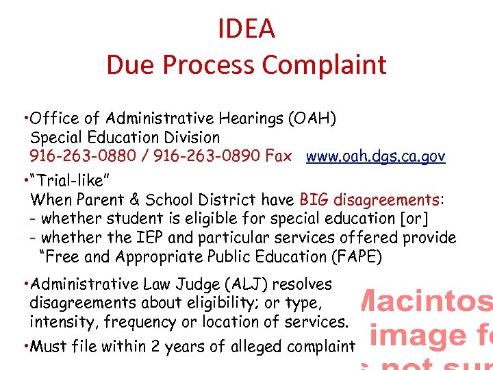 IDEA Due Process Complaint • Office of Administrative Hearings (OAH) Special Education Division 916