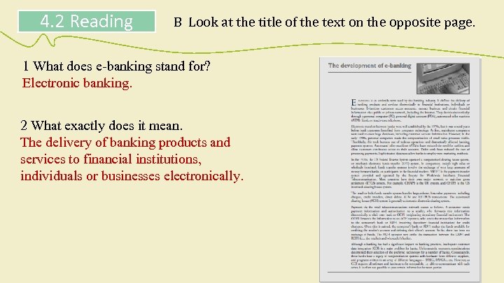 4. 2 Reading B Look at the title of the text on the opposite
