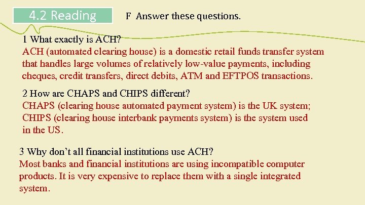 Answer these questions ответы. Ach переводы. Unit 4 Computer. Chaрs (clearing House automated payment System. Clearing House interbank payments System.