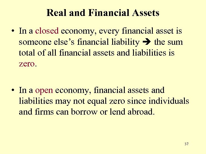 Real and Financial Assets • In a closed economy, every financial asset is someone
