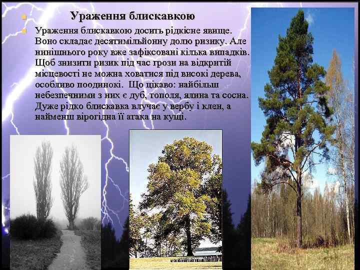 n n Ураження блискавкою досить рідкісне явище. , Воно складає десятимільйонну долю ризику. Але