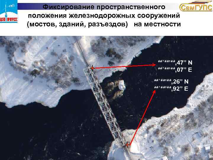 Фиксирование пространственного положения железнодорожных сооружений (мостов, зданий, разъездов) на местности **˚**’**, 47” N **˚**’**,