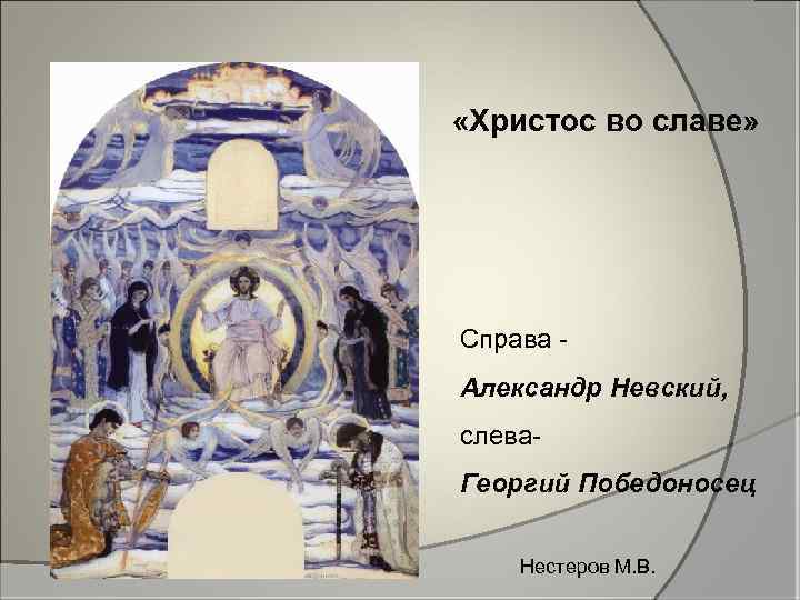  «Христос во славе» Справа Александр Невский, слева. Георгий Победоносец Нестеров М. В. 