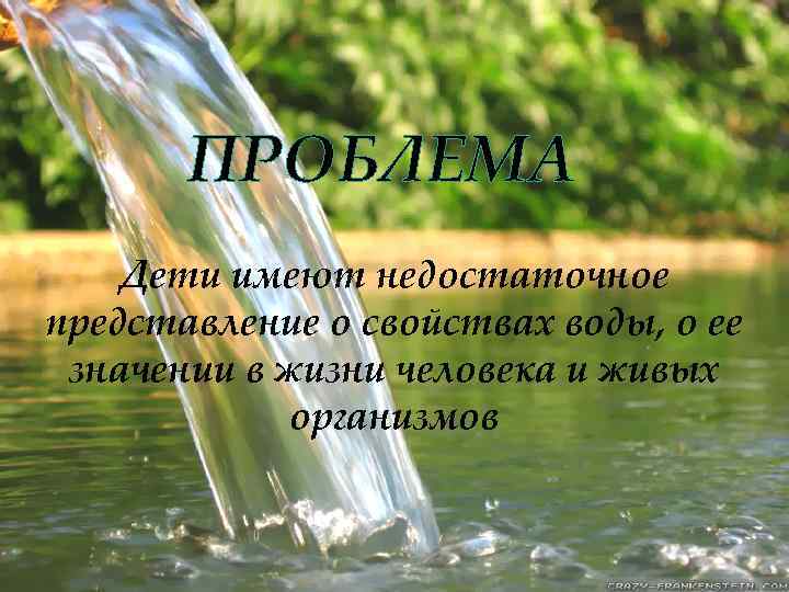 ПРОБЛЕМА Дети имеют недостаточное представление о свойствах воды, о ее значении в жизни человека