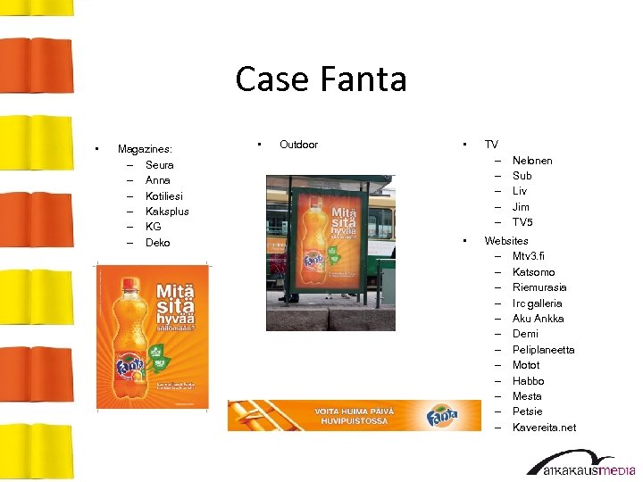 Case Fanta • Magazines: – Seura – Anna – Kotiliesi – Kaksplus – KG