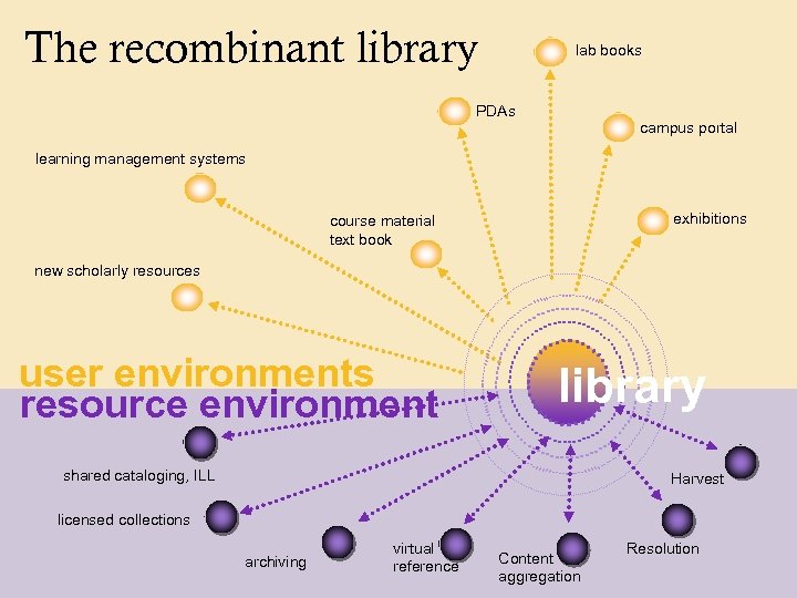 The recombinant library lab books PDAs campus portal learning management systems exhibitions course material