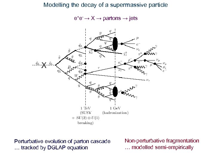 Modelling the decay of a supermassive particle e+e- → X → partons → jets
