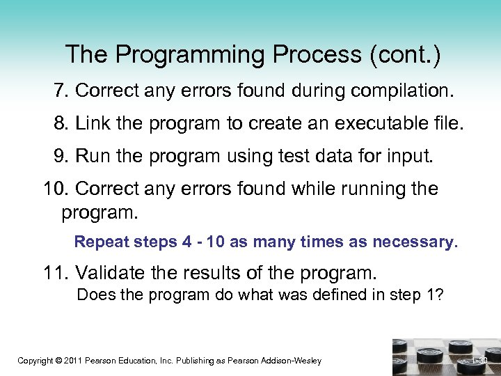 The Programming Process (cont. ) 7. Correct any errors found during compilation. 8. Link