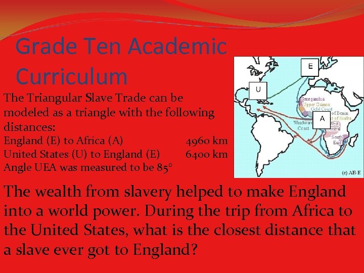 Grade Ten Academic Curriculum The Triangular Slave Trade can be modeled as a triangle