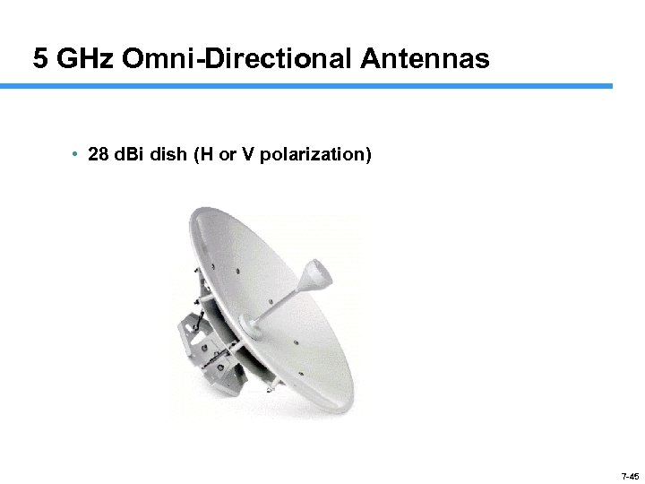 5 GHz Omni-Directional Antennas • 28 d. Bi dish (H or V polarization) 7