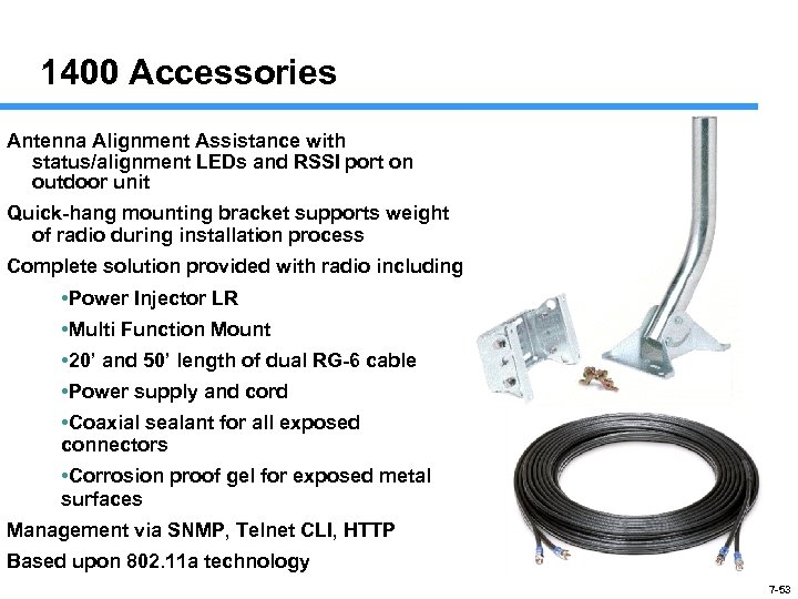 1400 Accessories Antenna Alignment Assistance with status/alignment LEDs and RSSI port on outdoor unit