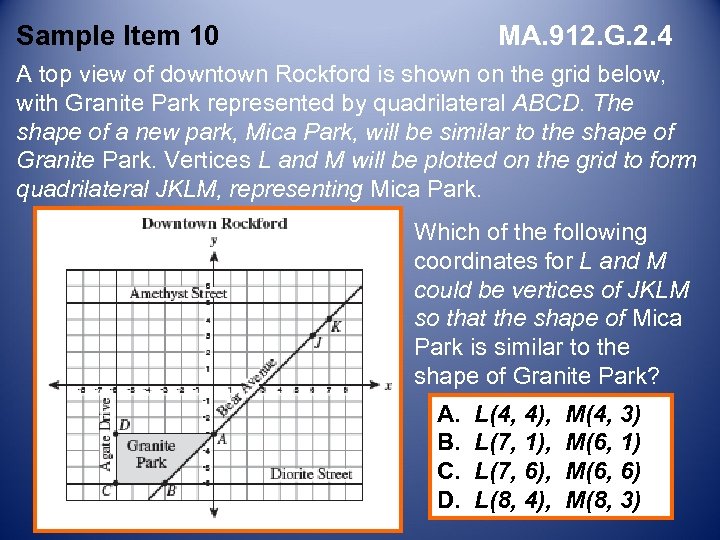 Sample Item 10 MA. 912. G. 2. 4 A top view of downtown Rockford