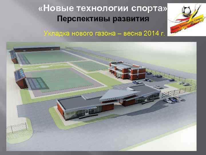  «Новые технологии спорта» Перспективы развития Укладка нового газона – весна 2014 г. 