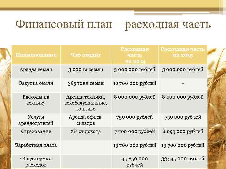 Финансовый план – расходная часть Наименование Что входит Расходная часть на 2014 Расходная часть