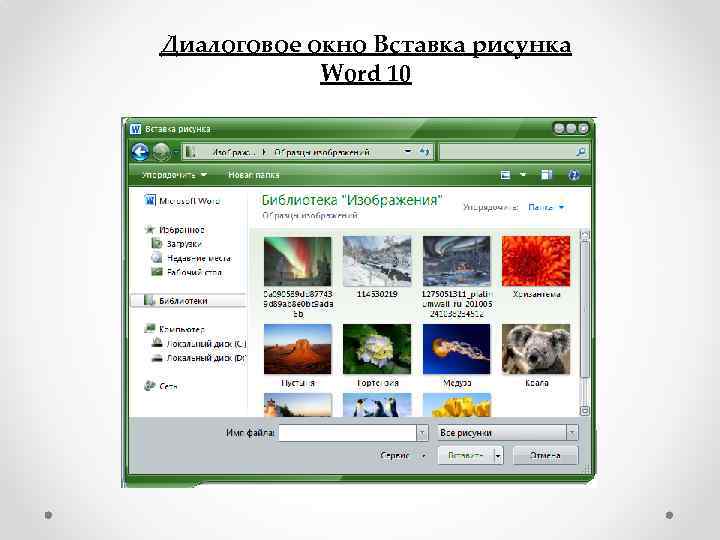 Диалоговое окно Вставка рисунка Word 10 
