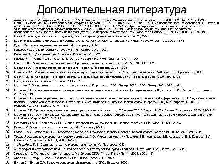 Дополнительная литература 1. 2. 3. 4. 5. 6. 7. 8. 9. 10. 11. 12.