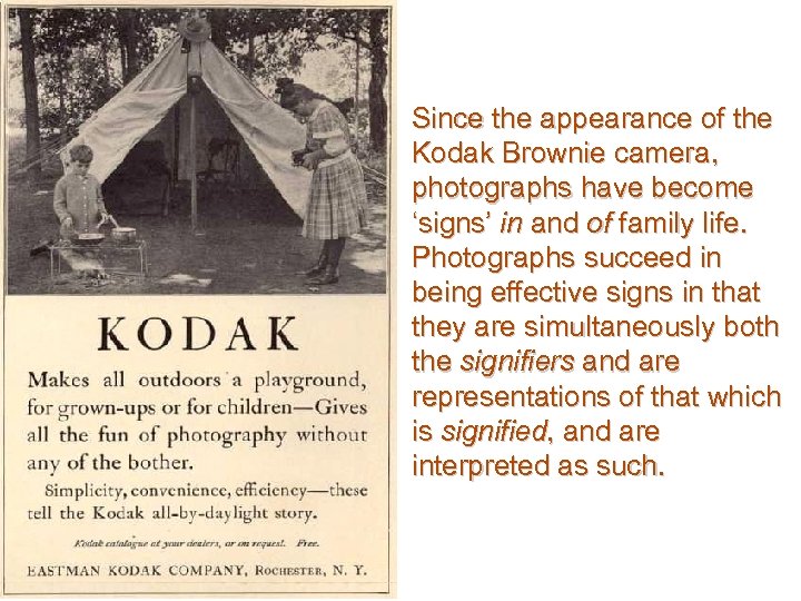 Since the appearance of the Kodak Brownie camera, photographs have become ‘signs’ in and